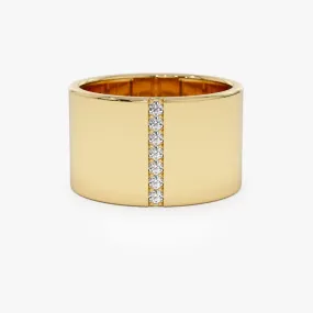 14k Cigar Band with Pave Diamond Line