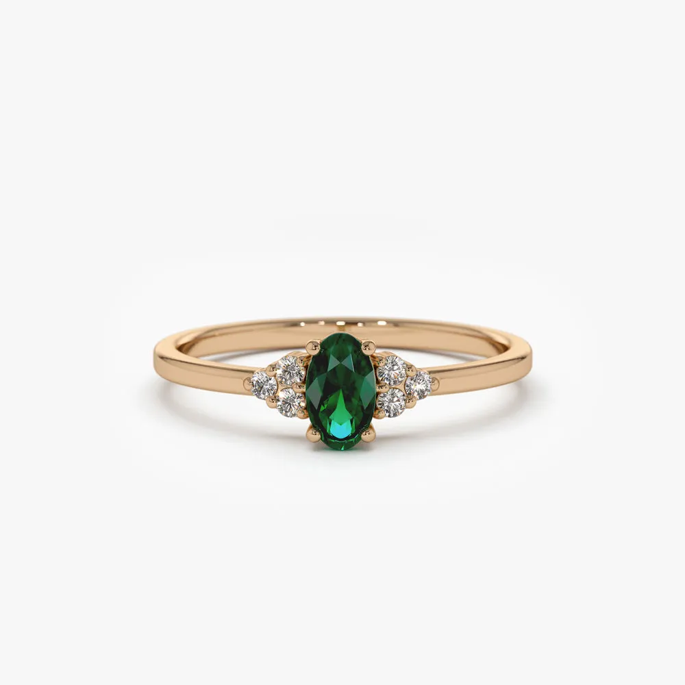 14K Oval Emerald and Diamond Ring