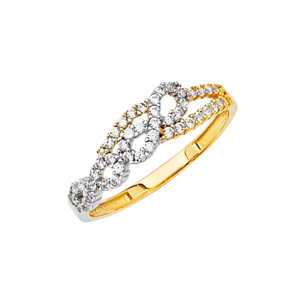 14K Solid Gold CZ Fancy Double Infinity Love Ring