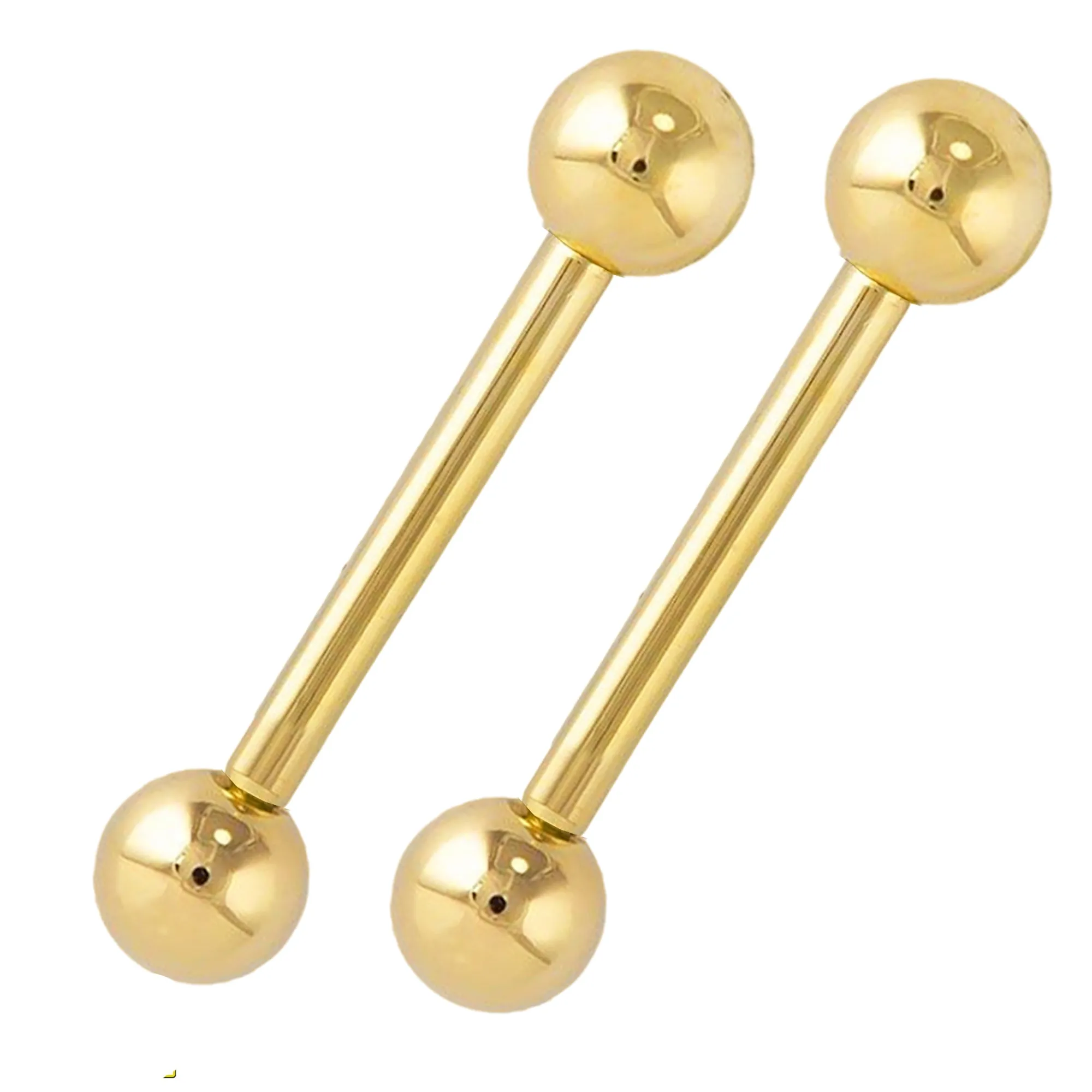 14K Solid Gold Plain Ball Barbell Nipple Rings Externally Threaded