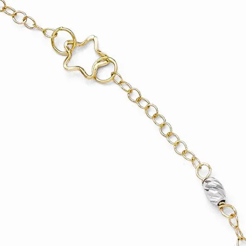 14K White and Yellow Gold Polished & Diamond-Cut Anklet