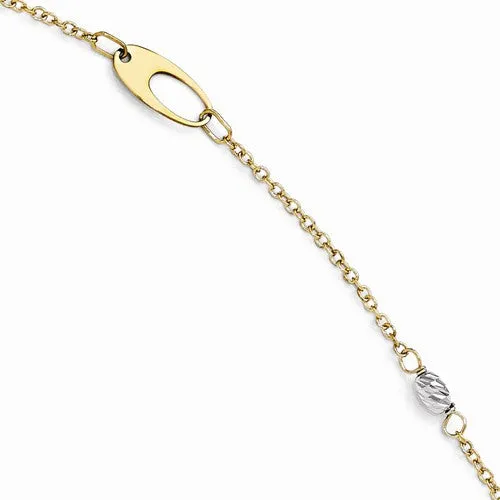 14K White and Yellow Gold Polished and Diamond-Cut Anklet