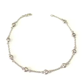 14K White Gold Heart Charms Chain Anklet, 10"