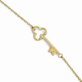 14K Yellow Gold Polished Key Anklet Bracelet