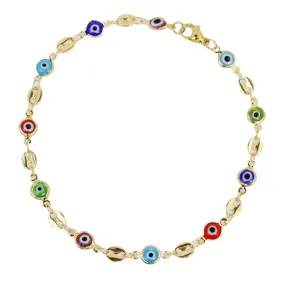 18K Gold Mariner Multicolor Evil Eye Crystal Anklet