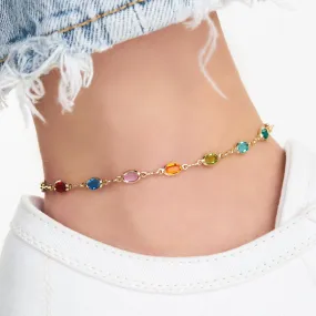 18K Gold Plated Dark Multi Color Crystal Anklet