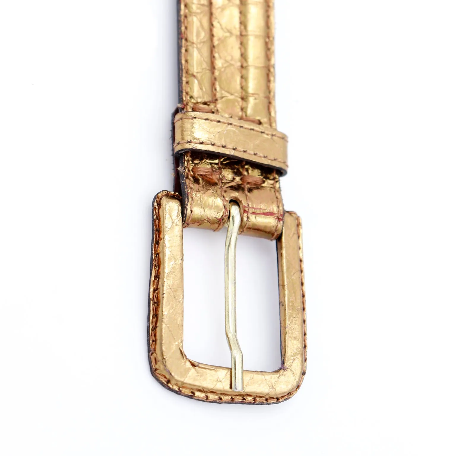 1980s Yves Saint Laurent Gold Metallic Snakeskin Embossed Belt