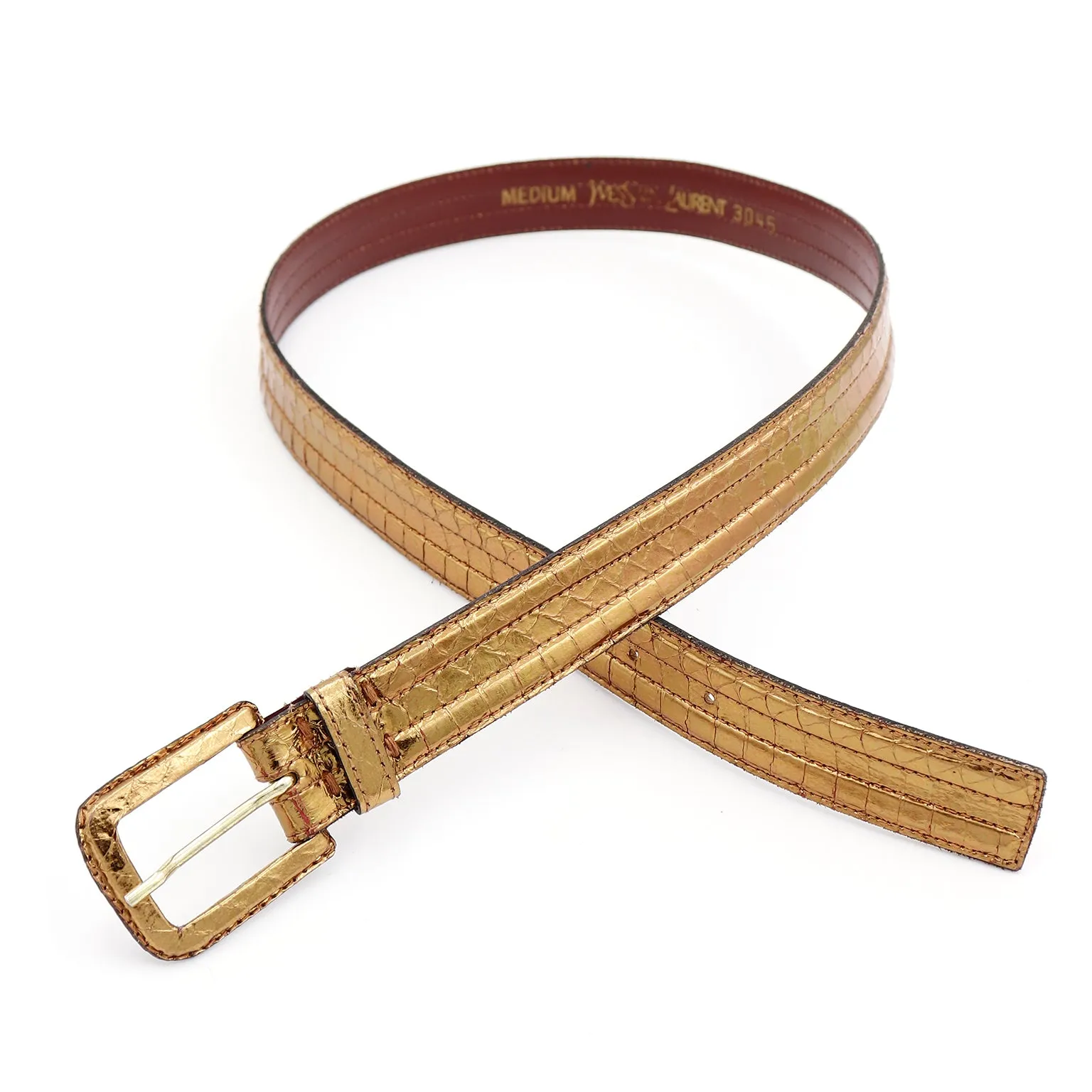 1980s Yves Saint Laurent Gold Metallic Snakeskin Embossed Belt