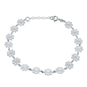 925 Sterling Silver High Polished Outline Flower Link Anklets - DIA00007