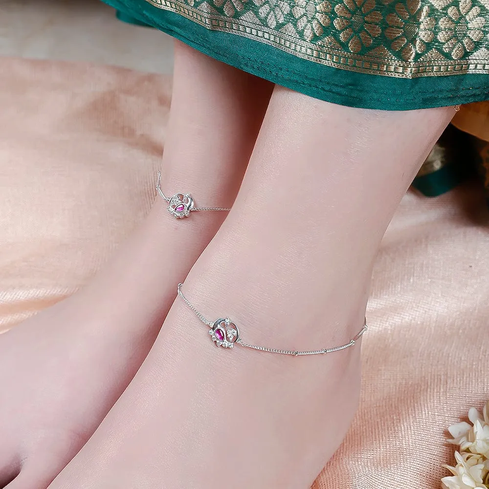 92.5 Sterling Silver Swan Anklet