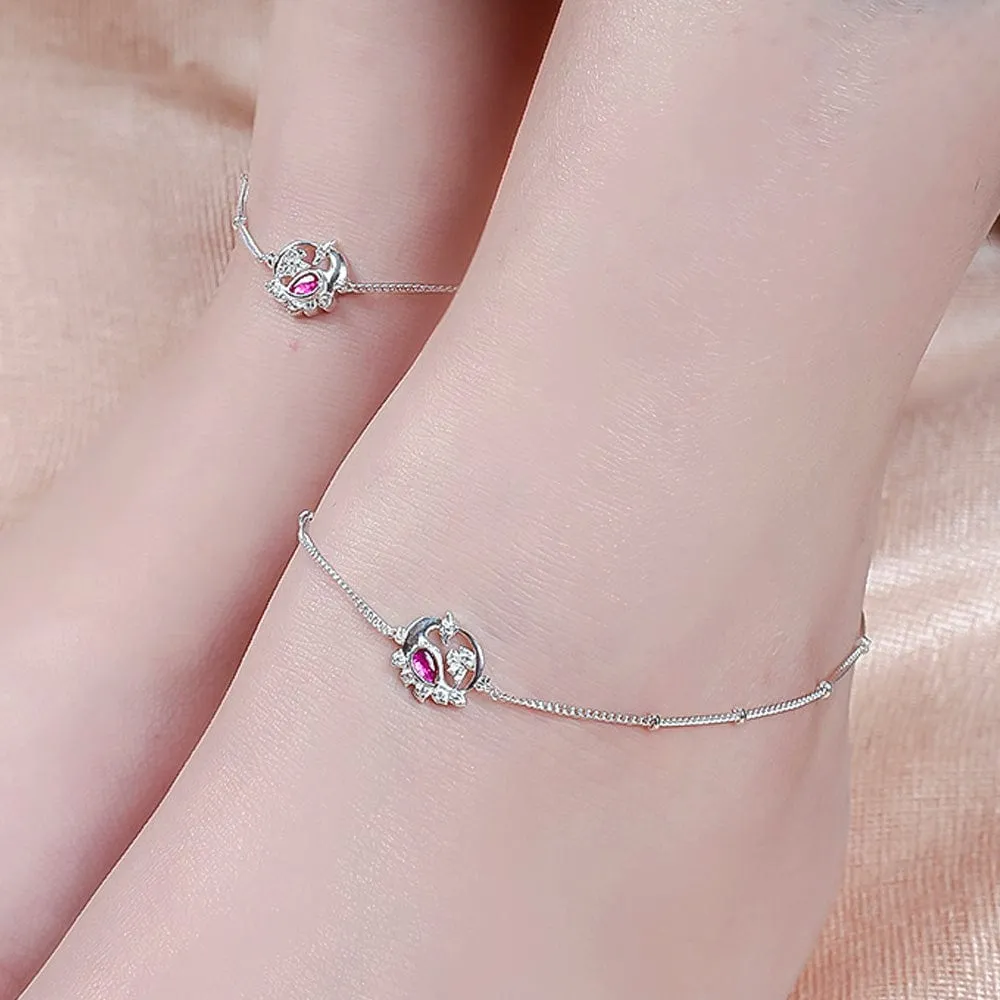 92.5 Sterling Silver Swan Anklet