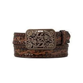 A1567147 Ariat Ladies Floral Embossed Belt with Antique Copper Buckle