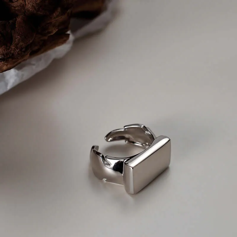 Adjustable Polished Silver Cube Band Ring