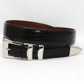 Alligator Embossed Calfskin Belt With 4pc Buckle Set Black 32-25MM Belt