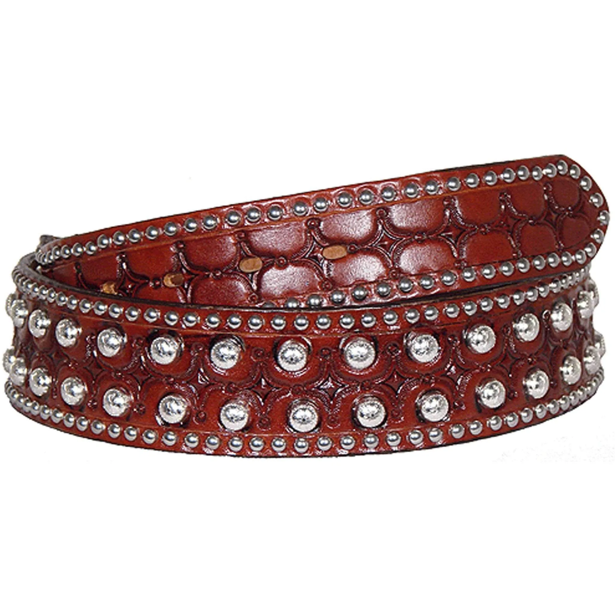 B121 - Cognac Tooled Studded Belt