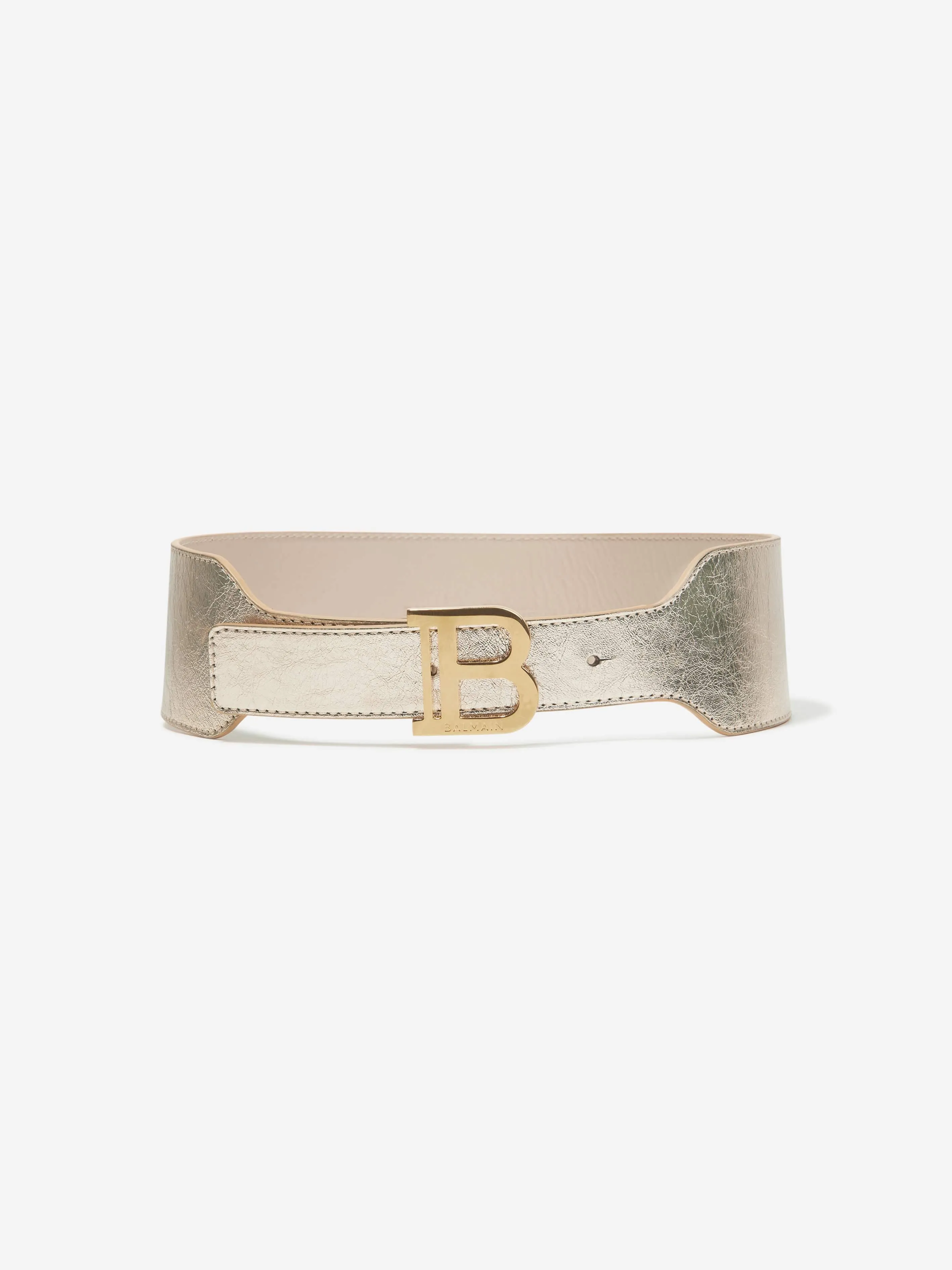 Balmain Girls Laminated Leather Belt in Gold