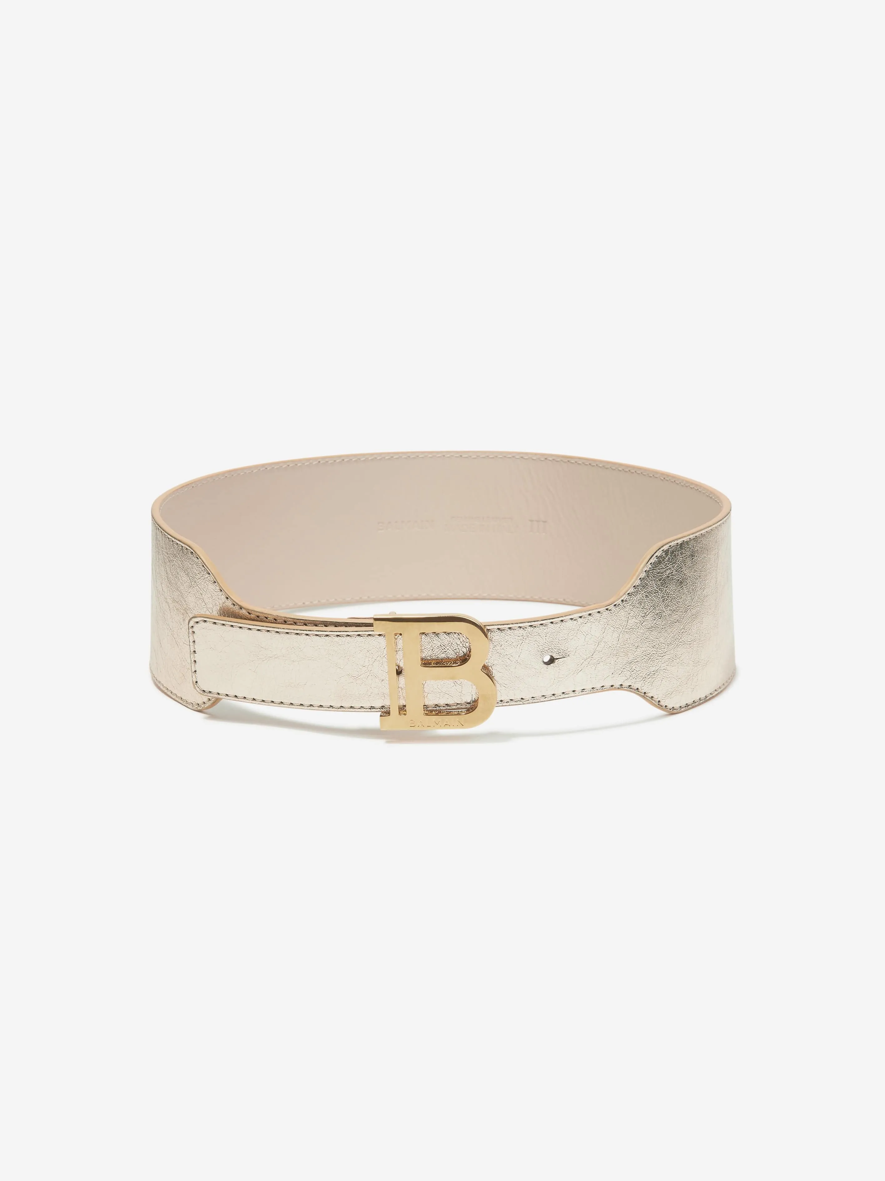 Balmain Girls Laminated Leather Belt in Gold