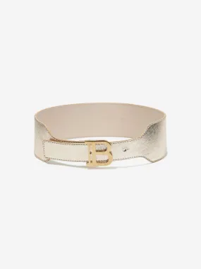 Balmain Girls Laminated Leather Belt in Gold