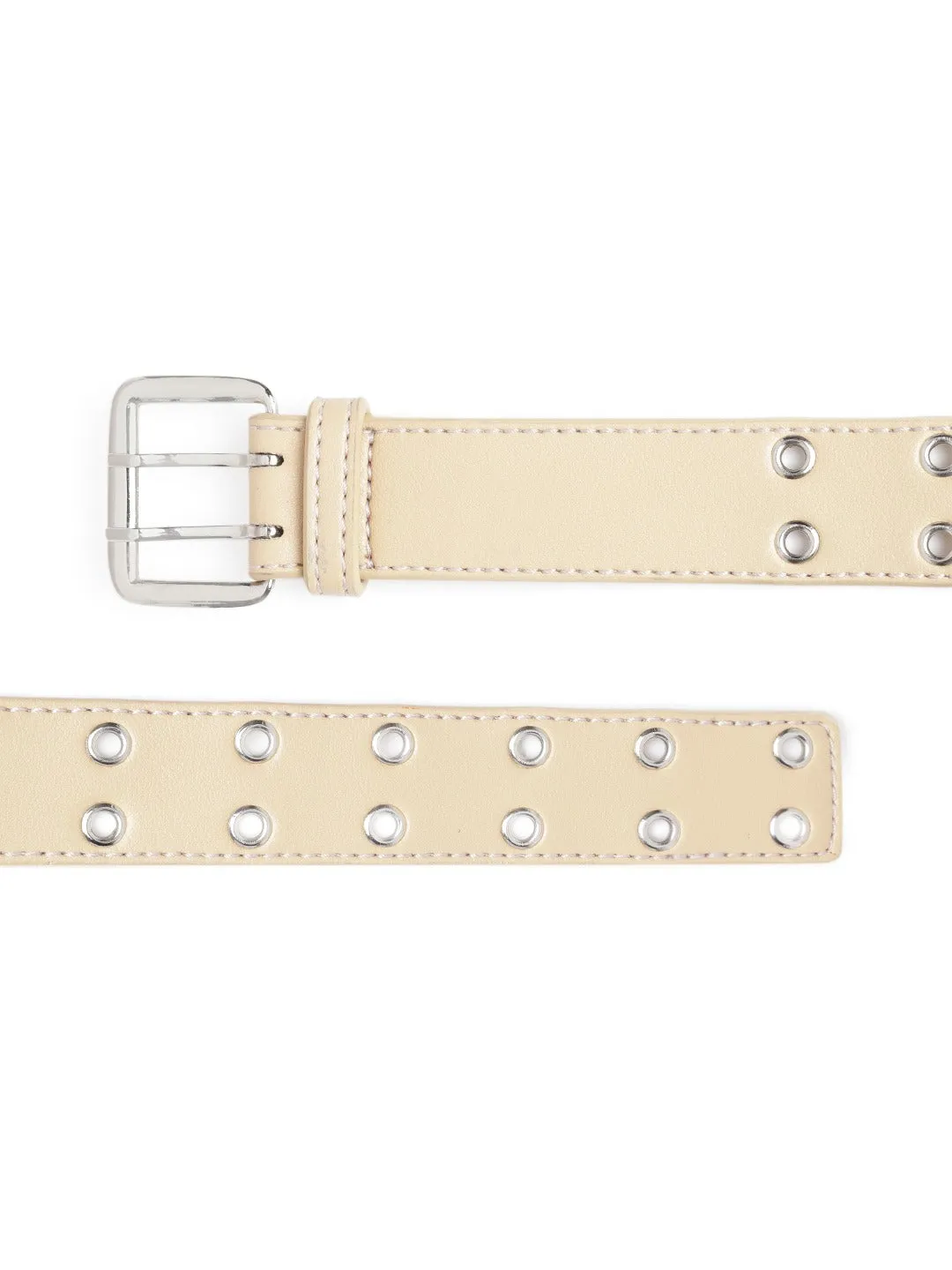 Berrylush Women Beige Embellished Pattern Synthetic Leather Slim Regular Belt