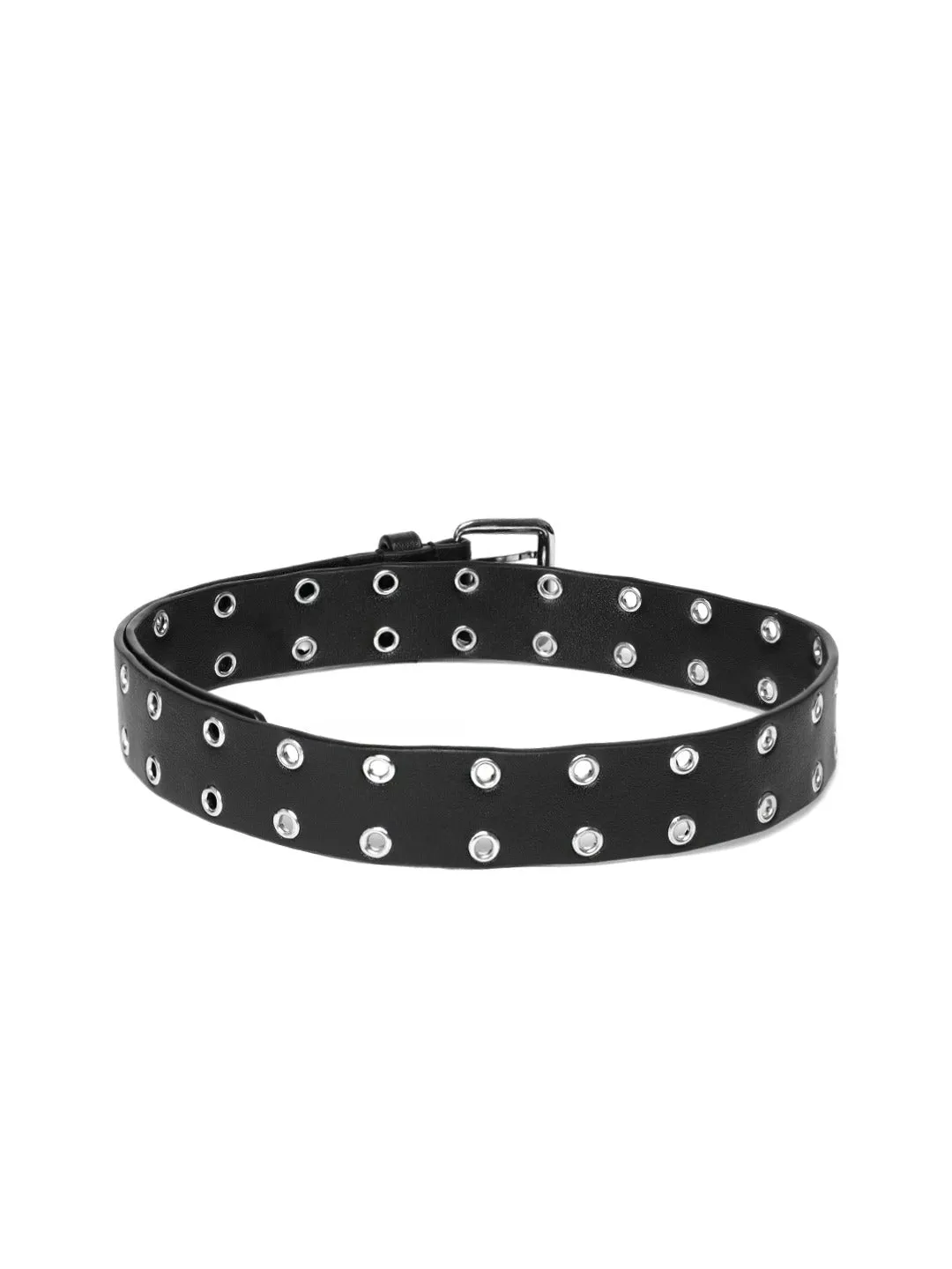 Berrylush Women Black Embellished Pattern Synthetic Leather Slim Regular Belt