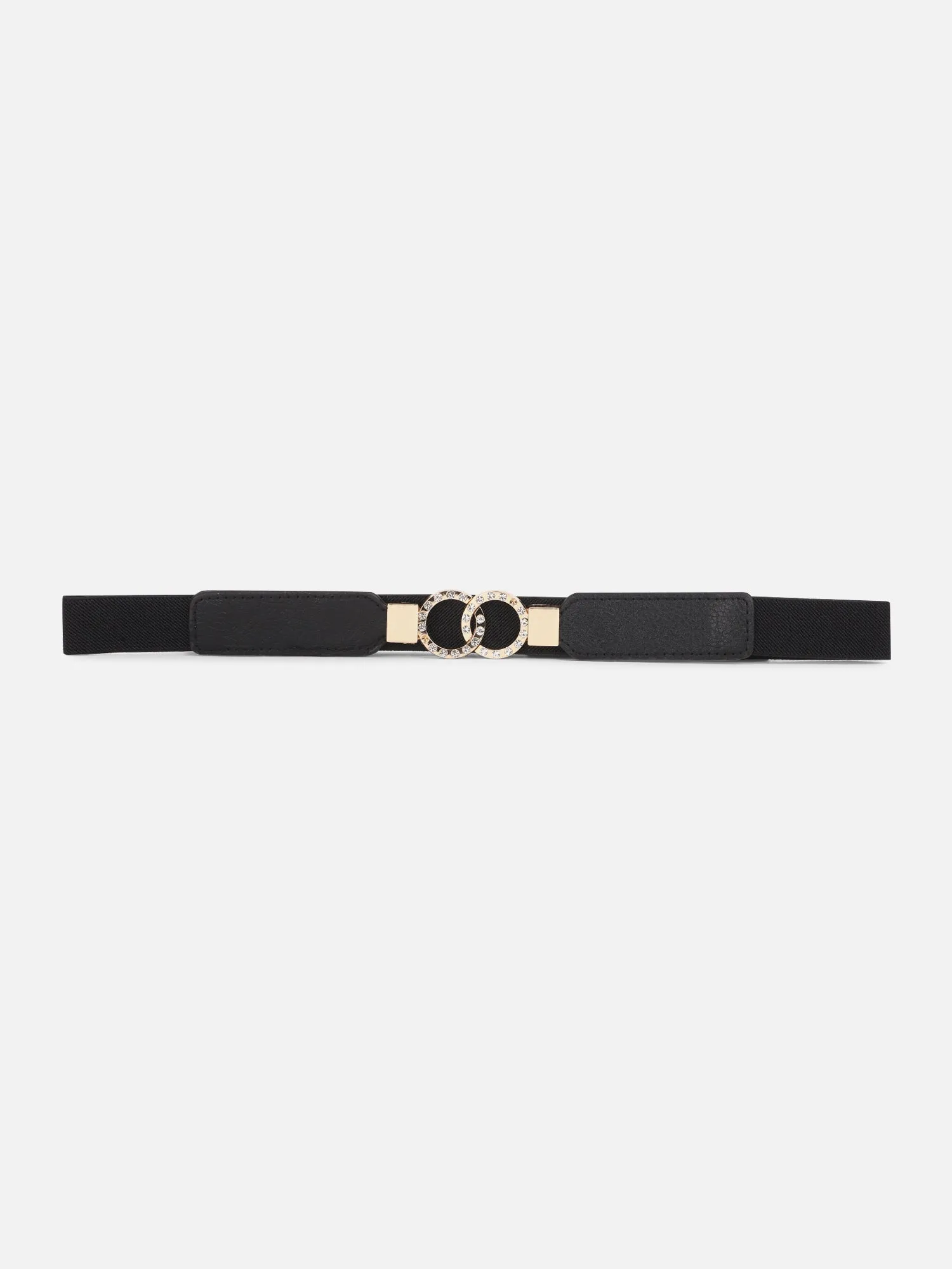 Berrylush Women Solid Black Diamond Embellished PU Nylon Interlock Regular Belt