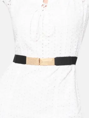 Berrylush Women Solid Black Golden Embellished PU Nylon Interlock Regular Slim Belt