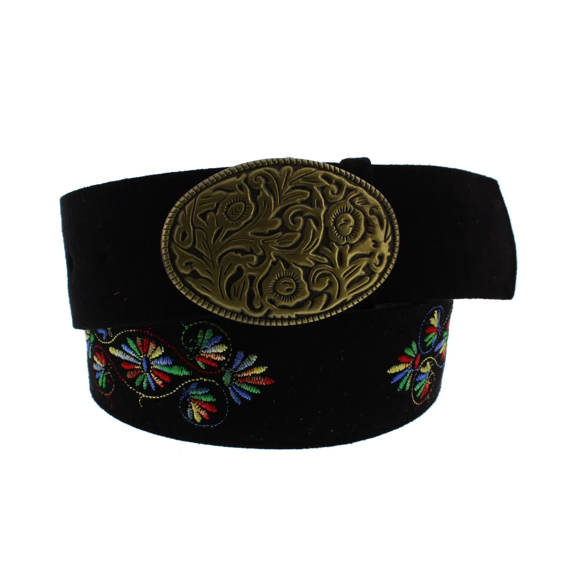 Black Suede Belt with Native American Print