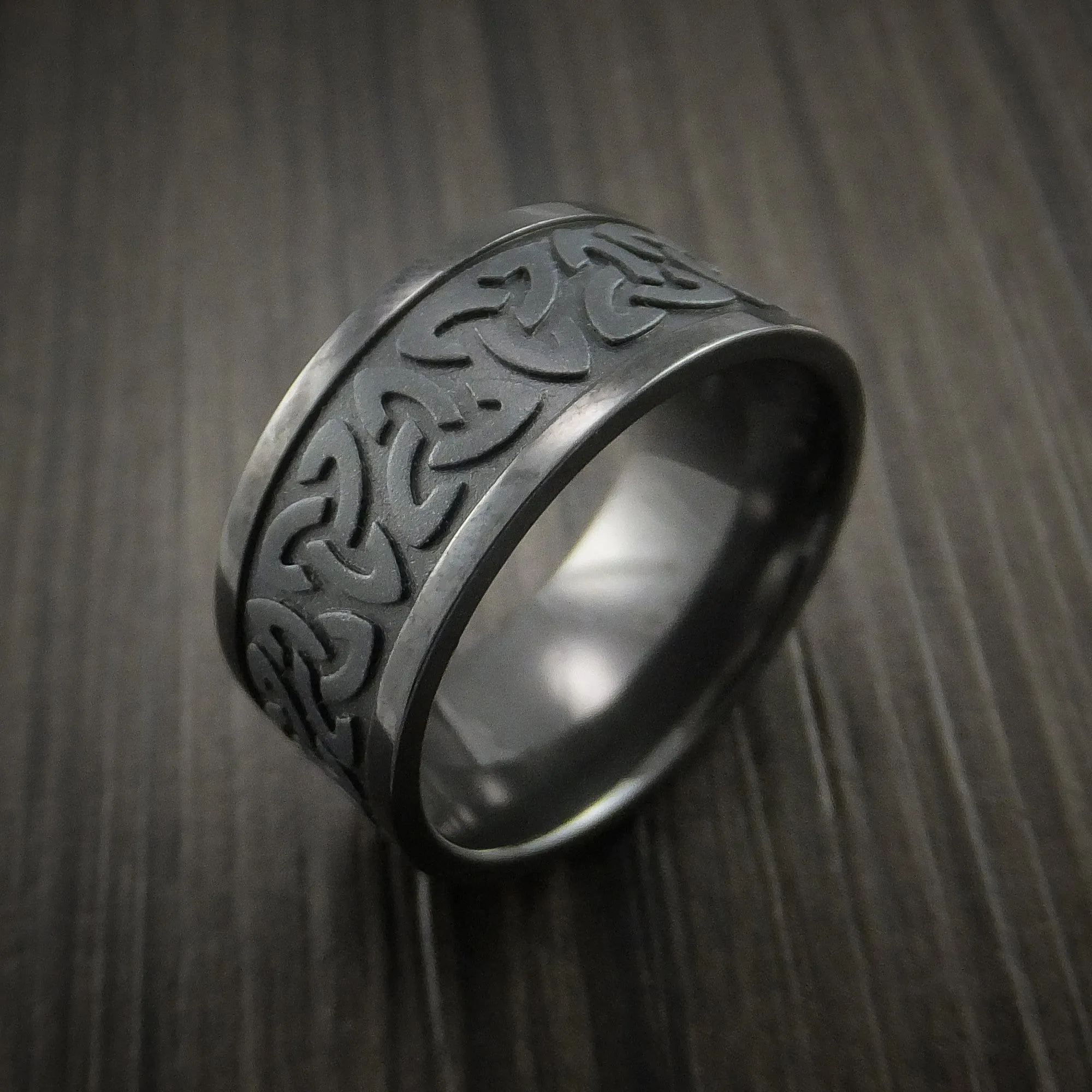 Black Titanium Celtic Band Trinity Symbolic Wedding Infinity Men's Ring Custom Made