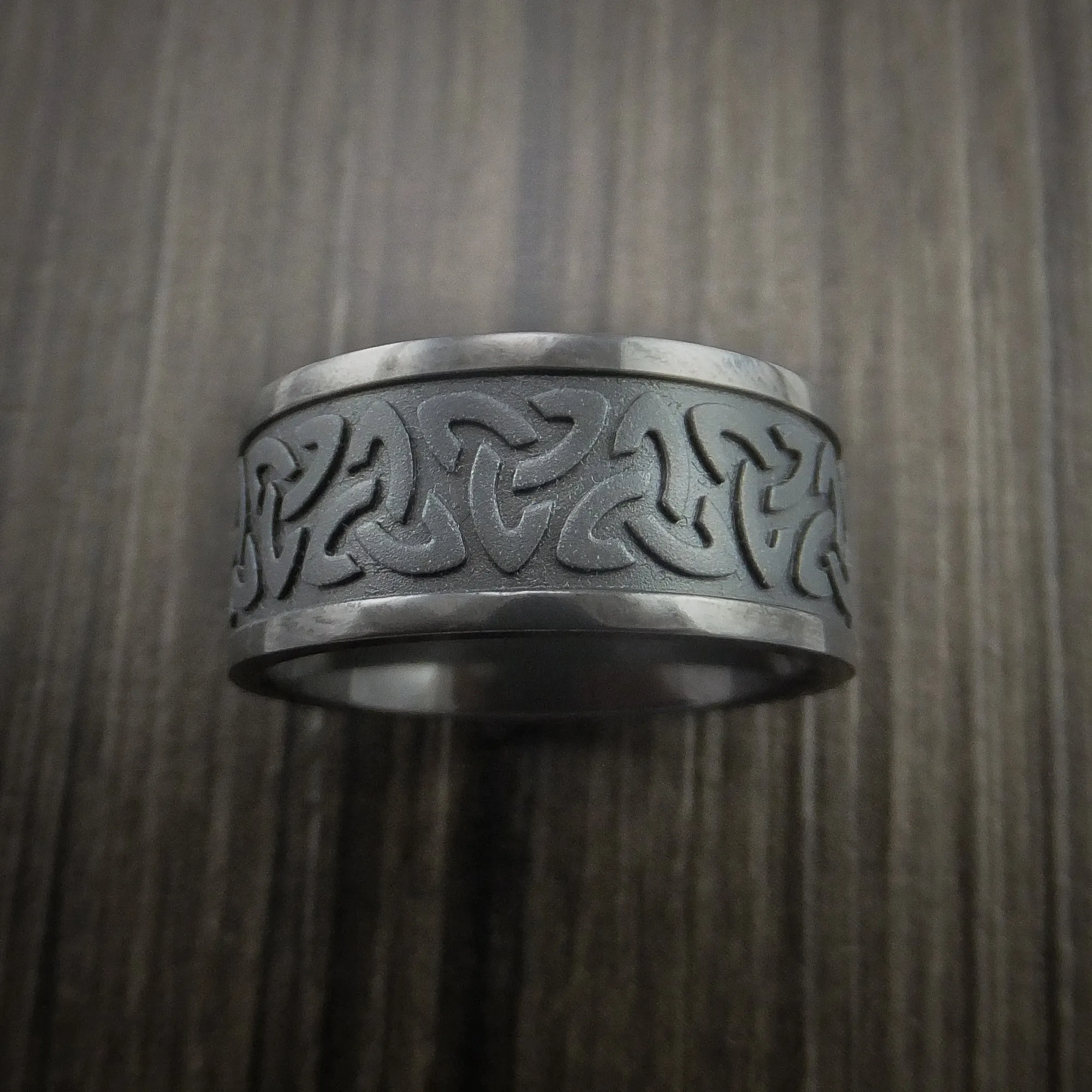 Black Titanium Celtic Band Trinity Symbolic Wedding Infinity Men's Ring Custom Made