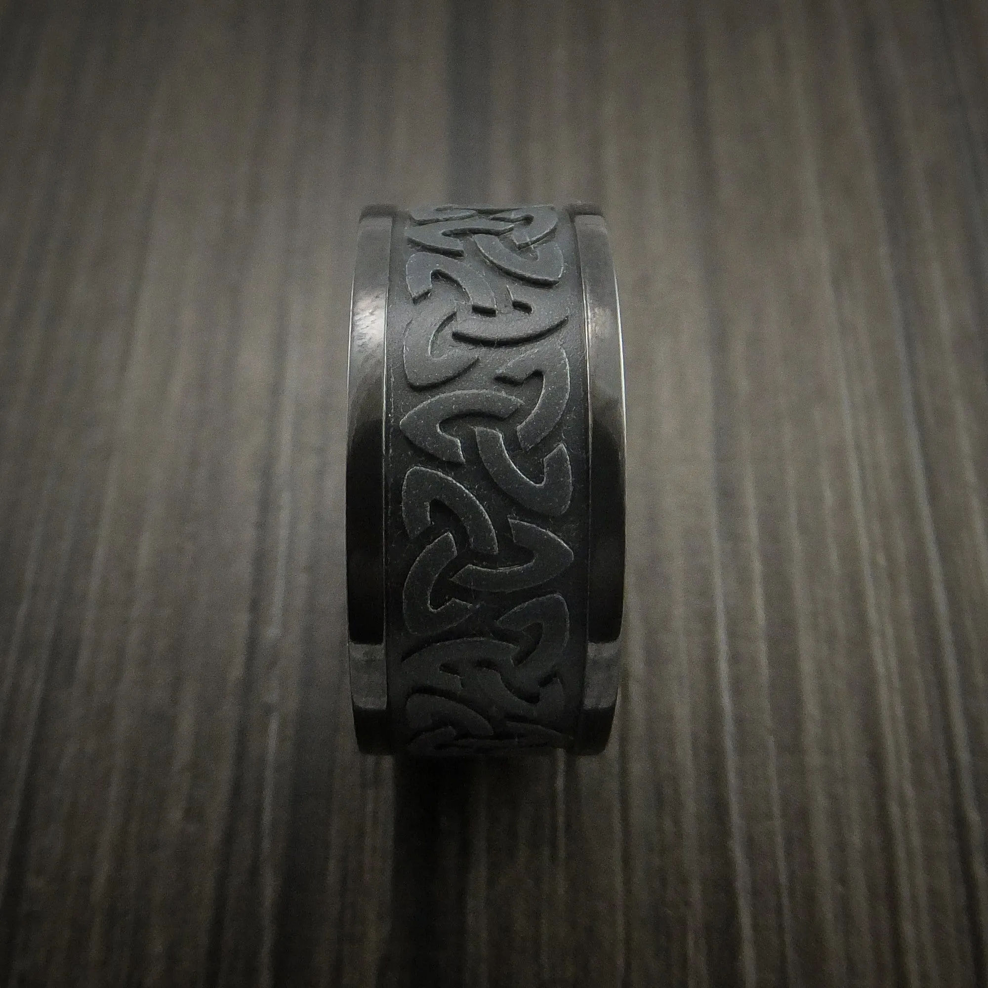 Black Titanium Celtic Band Trinity Symbolic Wedding Infinity Men's Ring Custom Made