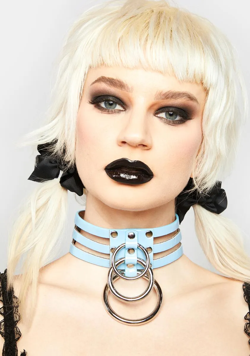 Blue Make Me Vegan Leather Choker