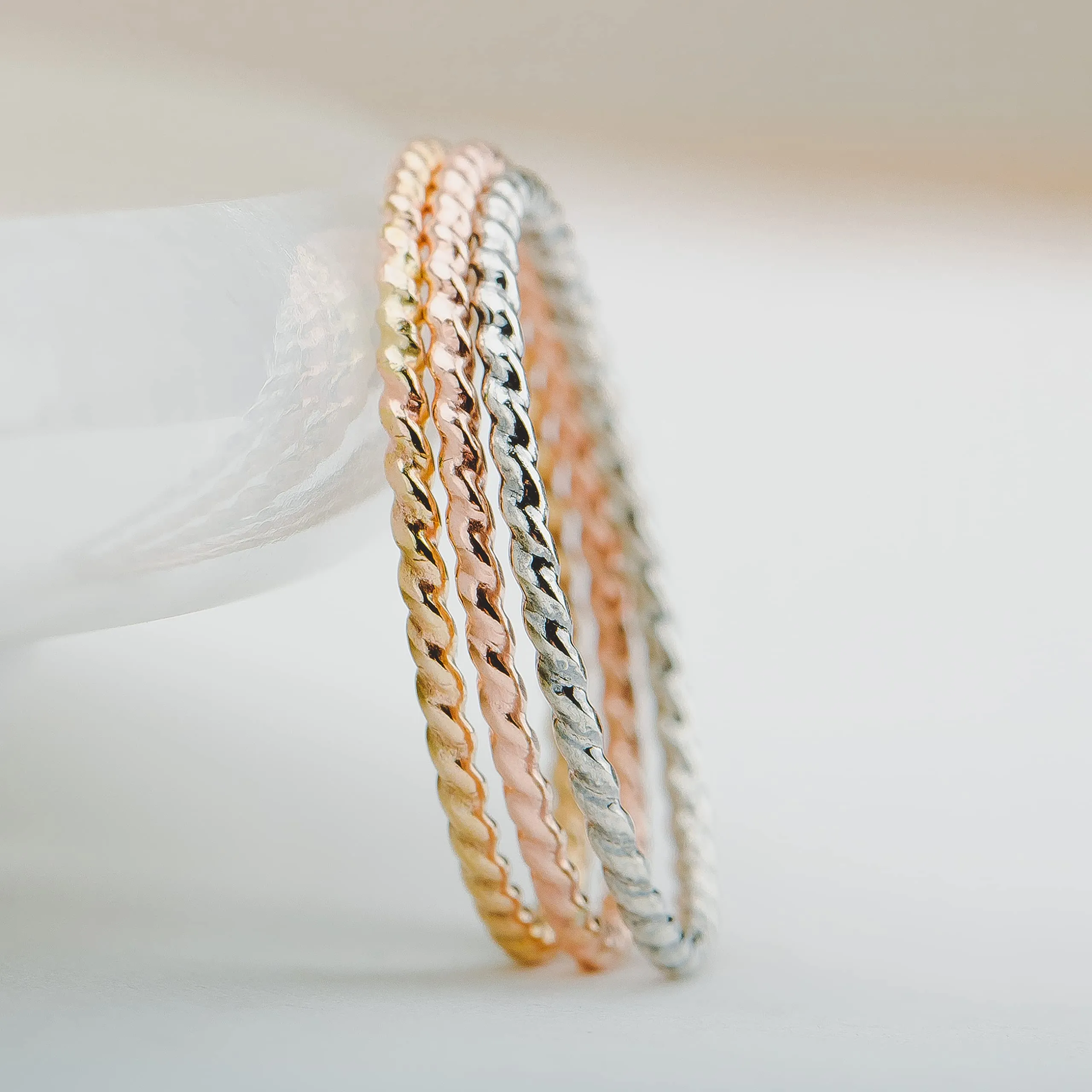 Braided Rope Stacking Ring | Elegant Twist 1mm Skinny Stackable Stack Ring Band in Silver, Gold, or Rose Gold | Comfort Fit USA Sizes 3-12 (14K Rose Gold Fill, 7)