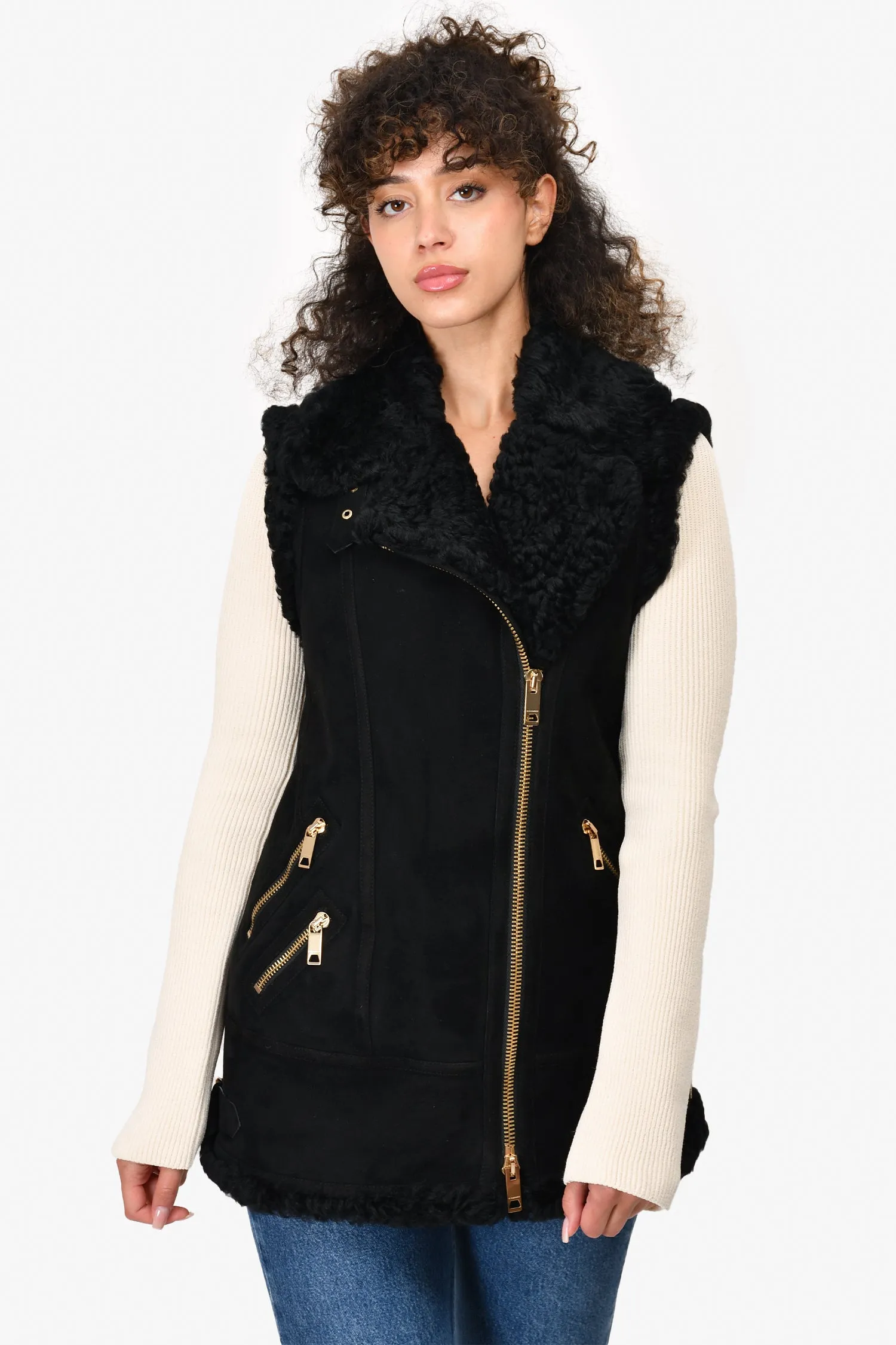 Burberry Black Suede/Shearling Vest Jacket Size 6 US