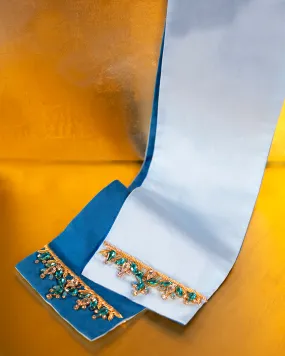 Circe Reversible Blue Sash Belt Embellished with Crystals and Gold