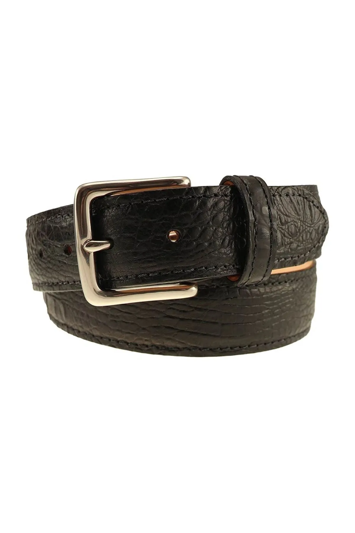 Colombia Hornback Croco Embossed Leather Belt in Briar by T.B. Phelps