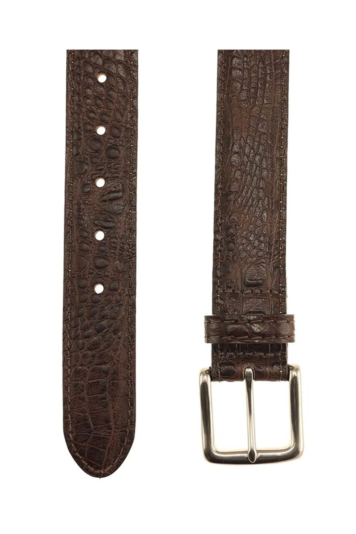 Colombia Hornback Croco Embossed Leather Belt in Briar by T.B. Phelps