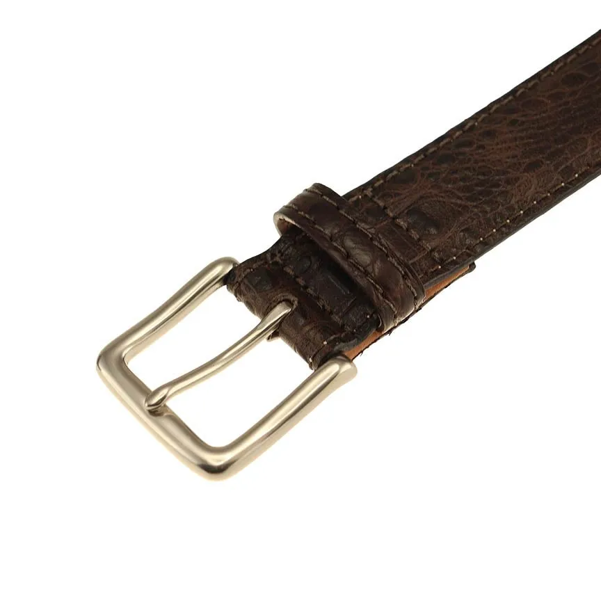 Colombia Hornback Croco Embossed Leather Belt in Briar by T.B. Phelps