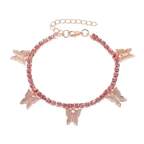 Crystal Butterfly Anklet For Women Foot Jewelry Summer Beach Barefoot