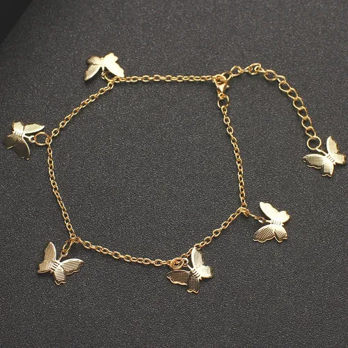 Crystal Butterfly Anklet For Women Foot Jewelry Summer Beach Barefoot