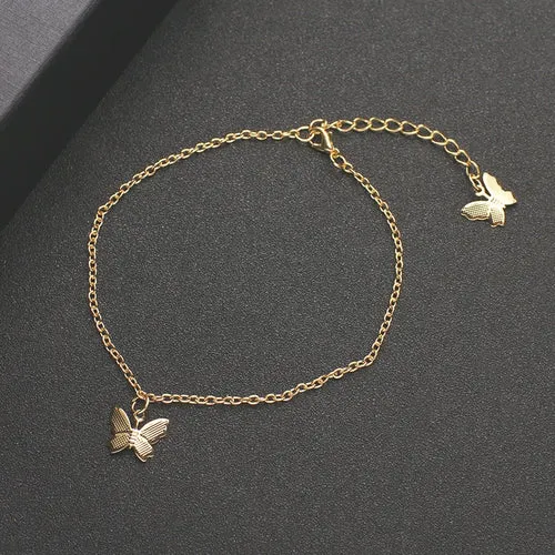 Crystal Butterfly Anklet For Women Foot Jewelry Summer Beach Barefoot