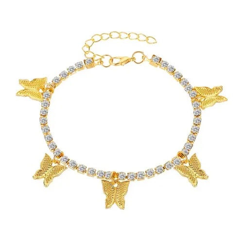 Crystal Butterfly Anklet For Women Foot Jewelry Summer Beach Barefoot