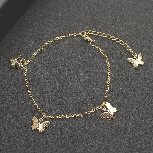 Crystal Butterfly Anklet For Women Foot Jewelry Summer Beach Barefoot