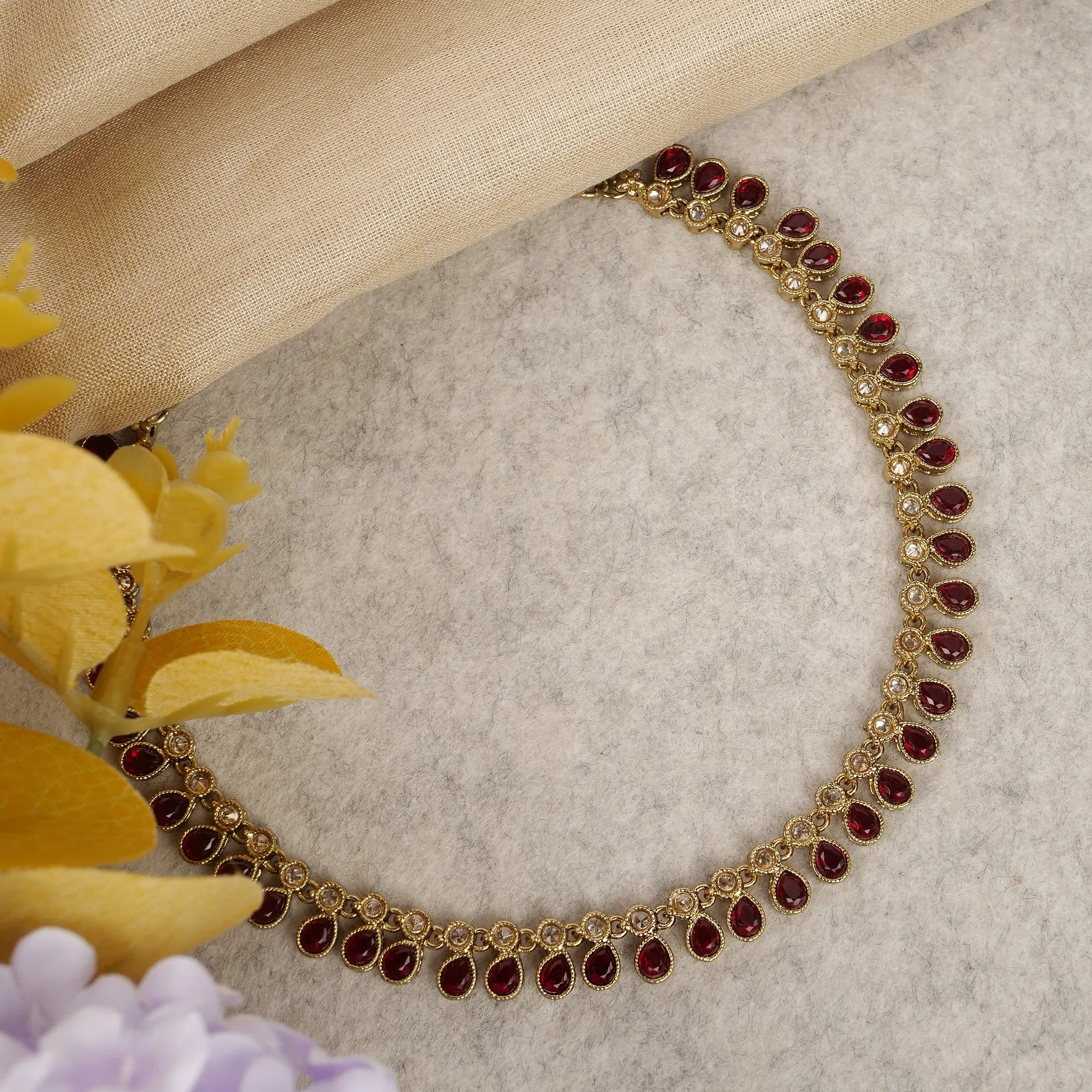 Crystal Drop Anklet in Maroon