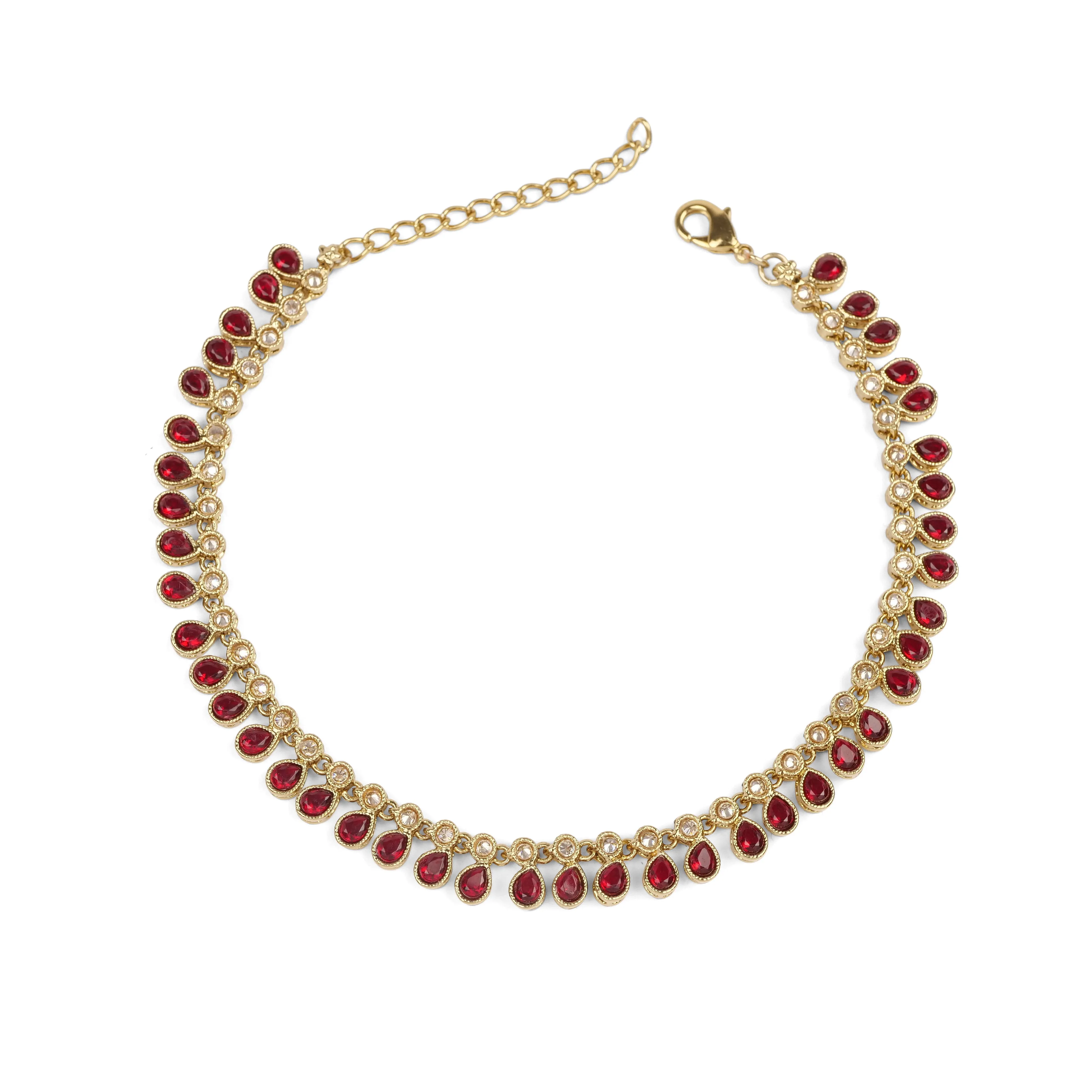 Crystal Drop Anklet in Maroon