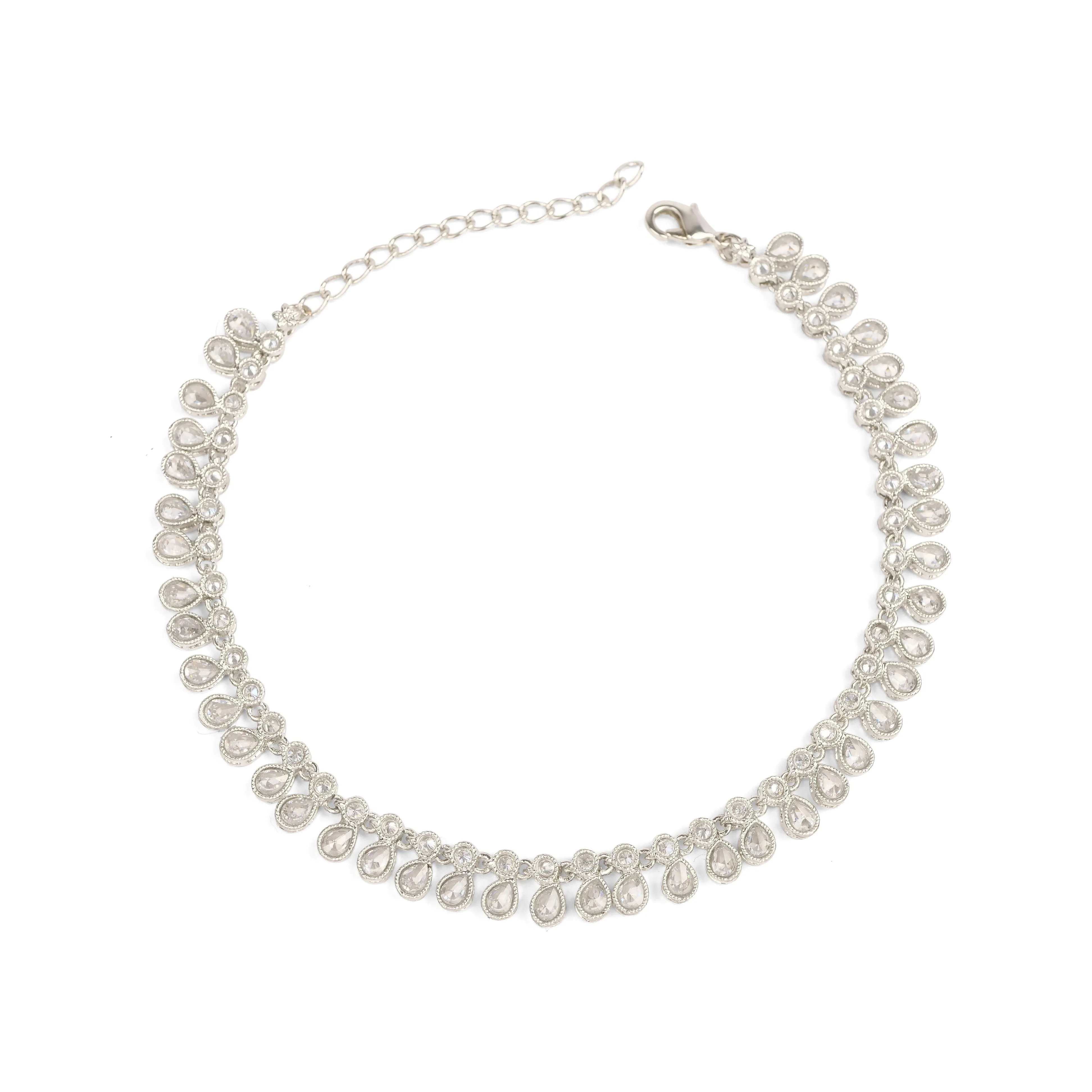 Crystal Drop Anklet in Rhodium