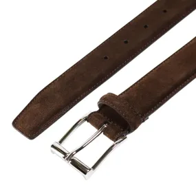 Dark Brown Suede Belt with Silver Buckle