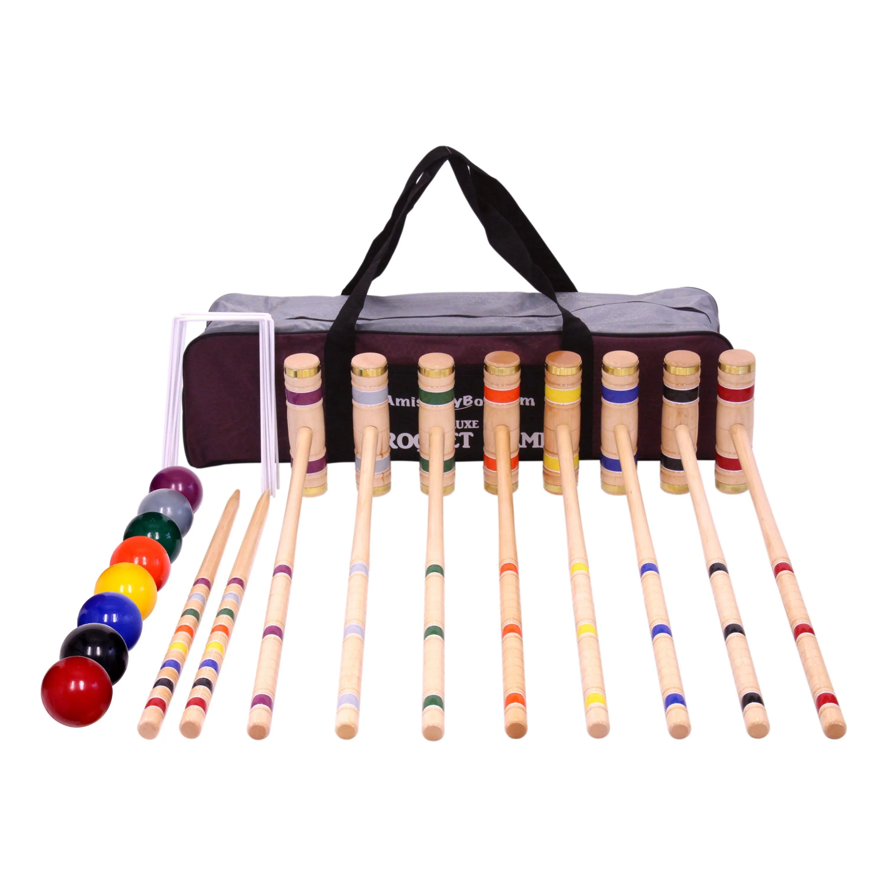 Deluxe 8-Player Croquet Game Set, Wooden Holder or Duffel Carry Bag