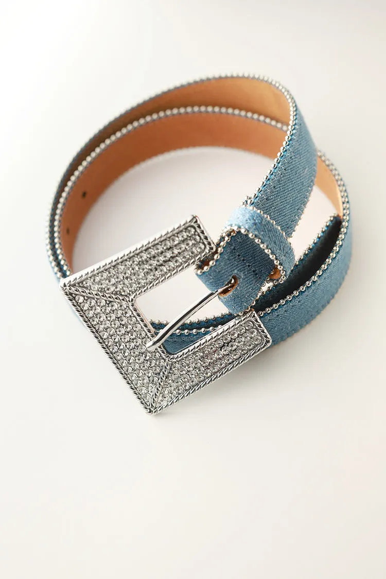 Denim Rhinestone Buckle Belt