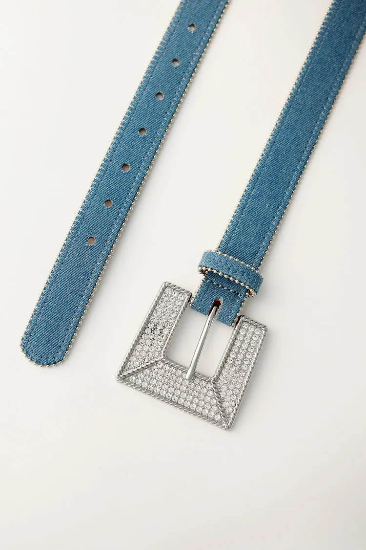 Denim Rhinestone Buckle Belt