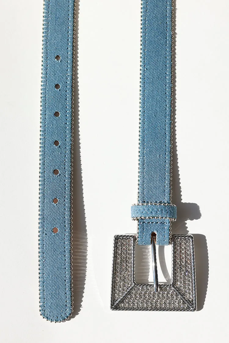 Denim Rhinestone Buckle Belt